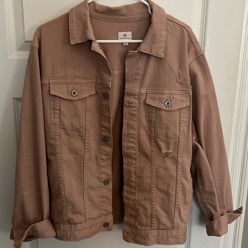 Ag Distressed Denim Jacket In Blush/Pink